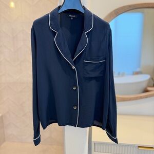Madewell Silk Navy Top with White Piping - Sz. XS